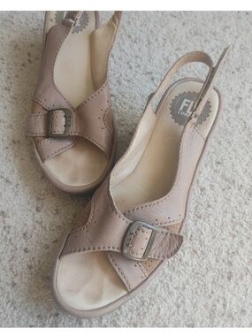 FLY London Yaga Open Toe Slingback Leather Wedge Sandals, Size 39